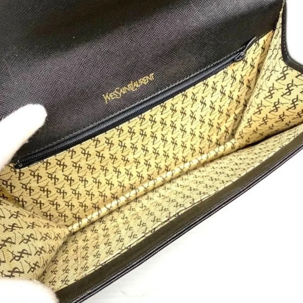Yves Saint Laurent Black Leather Envelope Briefcase Clutch - Picture 3 of 6